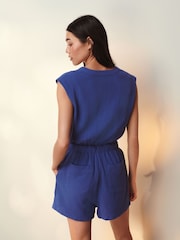Blue Textured Summer Playsuit - Image 2 of 5