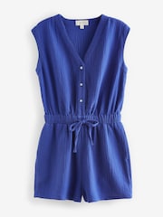 Blue Textured Summer Playsuit - Image 4 of 5