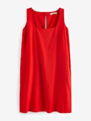 Red Square Neck Shift Mini Dress With Linen - Image 4 of 5