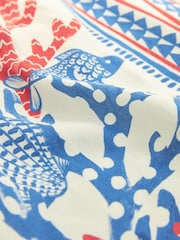 White/Blue/Red Tie Back Maxi Dress With Linen - Image 6 of 6