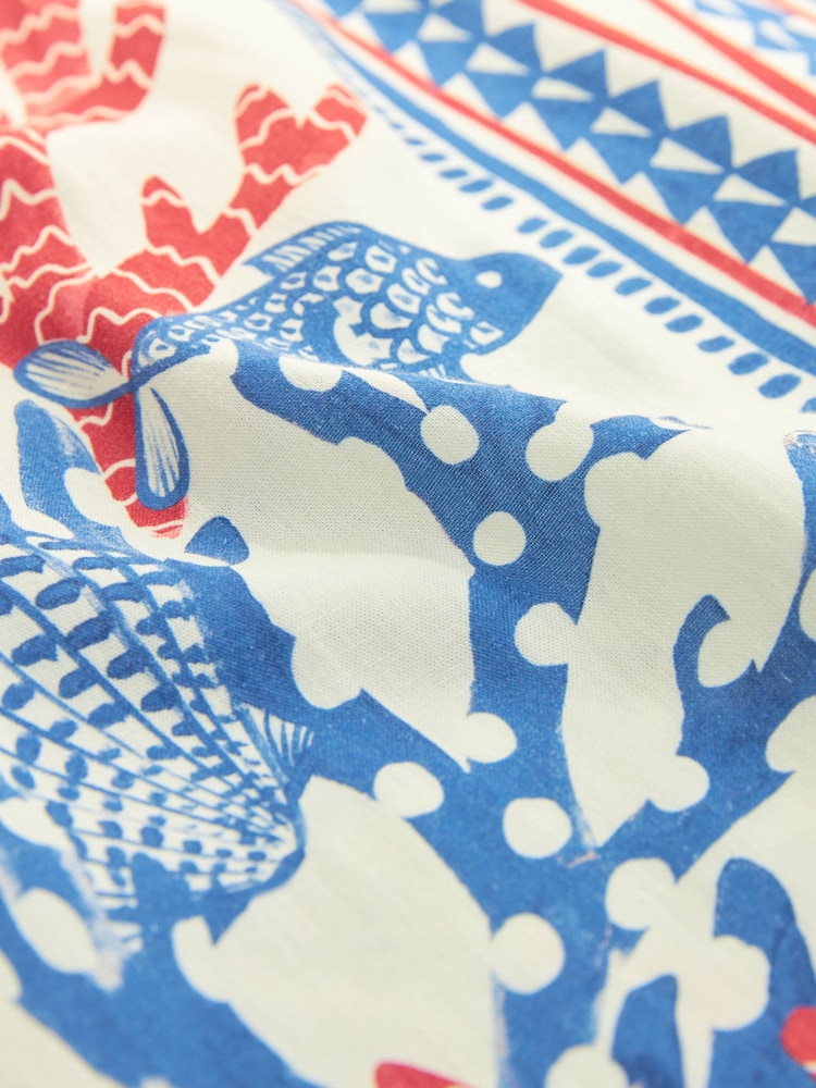 White/Blue/Red Tie Back Maxi Dress With Linen - Image 6 of 6