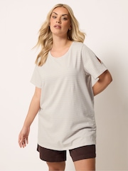Yours Curve Natural Stripe Swing T-Shirt - Image 1 of 6