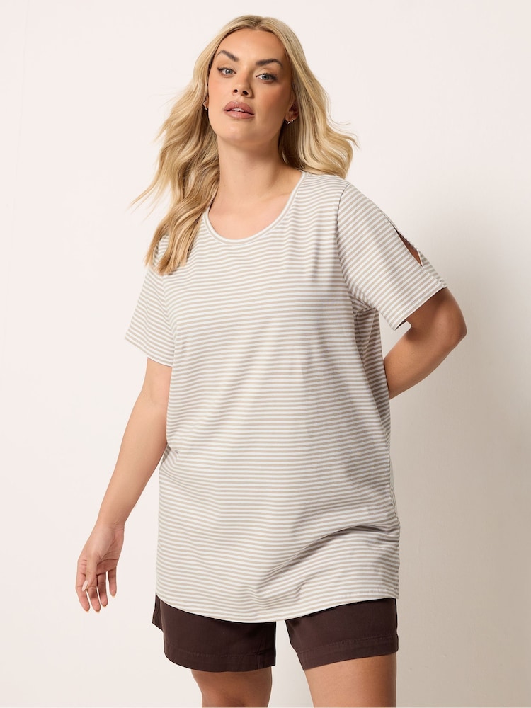 Yours Curve Natural Stripe Swing T-Shirt - Image 1 of 6