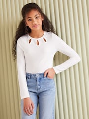 Lipsy White Eyelet Long Sleeve Top (5-16yrs) - Image 1 of 4