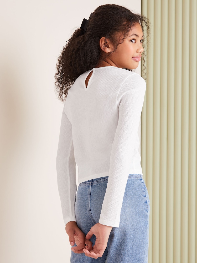 Lipsy White Eyelet Long Sleeve Top (5-16yrs) - Image 3 of 4