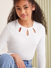 Lipsy White Eyelet Long Sleeve Top (5-16yrs) - Image 4 of 4