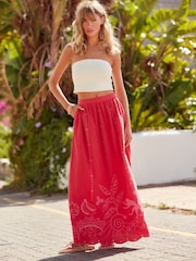Red/Pink Embroidered Summer Midi Skirt - Image 1 of 6