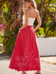 Red/Pink Embroidered Summer Midi Skirt - Image 2 of 6