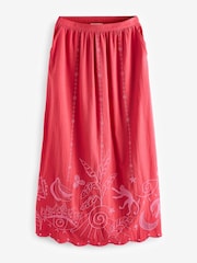 Red/Pink Embroidered Summer Midi Skirt - Image 5 of 6