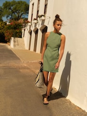 Khaki Green Broderie Summer Dress with Linen - Image 2 of 5