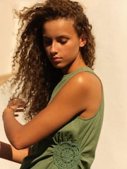 Khaki Green Broderie Summer Dress with Linen - Image 3 of 5