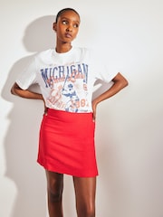 Red Linen Blend Mini Skirt - Image 1 of 5