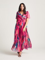 Scarlett & Jo Pink Multi Curve Isabelle Angel Sleeve Maxi Dress - Image 2 of 4