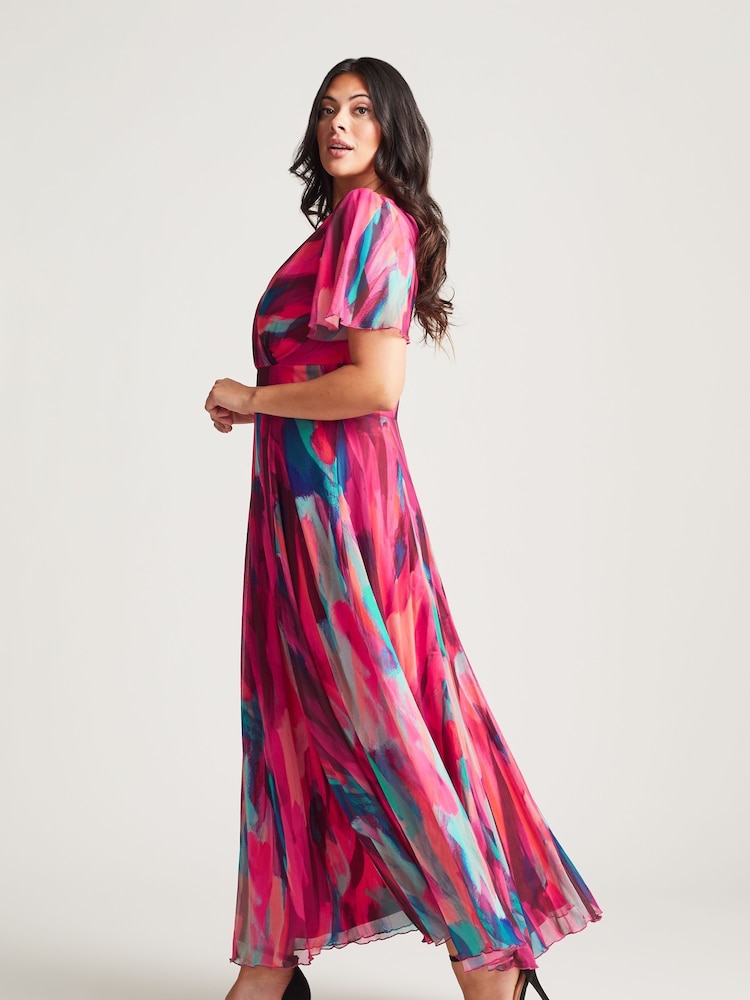 Scarlett & Jo Pink Multi Curve Isabelle Angel Sleeve Maxi Dress - Image 4 of 4