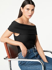 Black Bardot Off The Shoulder Summer Ribbed Top - Image 1 of 4