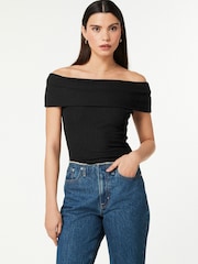 Black Bardot Off The Shoulder Summer Ribbed Top - Image 2 of 4