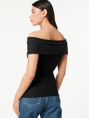 Black Bardot Off The Shoulder Summer Ribbed Top - Image 3 of 4