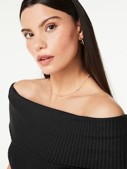 Black Bardot Off The Shoulder Summer Ribbed Top - Image 4 of 4