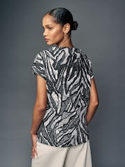 Mono Zebra Print Short Sleeve Cowl Neck Top - Image 2 of 7