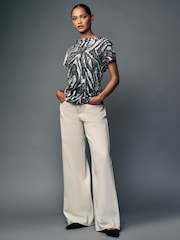 Mono Zebra Print Short Sleeve Cowl Neck Top - Image 3 of 7