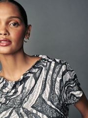 Mono Zebra Print Short Sleeve Cowl Neck Top - Image 4 of 7