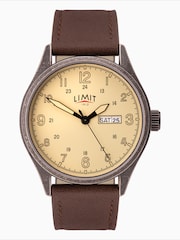Limit Brown Limit Classic 43mm Mens Round Silver Analogue Watch with Brown Strap - Image 1 of 4