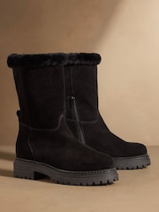 Чорна замша - Russell & Bromley Elmley Shearling Midi Boots - Image 1 of 7