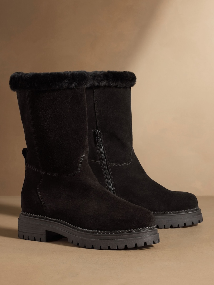 Чорна замша - Russell & Bromley Elmley Shearling Midi Boots - Image 1 of 7