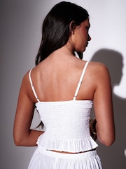 South Beach Cream Seersucker Smocked Peplum Top - Image 3 of 5