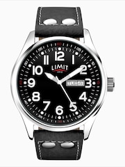 Limit Black Limit Pilot 43mm Mens Round Silver Analogue Watch with Black Strap - Image 1 of 4