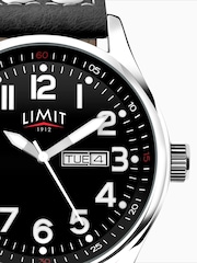 Limit Black Limit Pilot 43mm Mens Round Silver Analogue Watch with Black Strap - Image 4 of 4