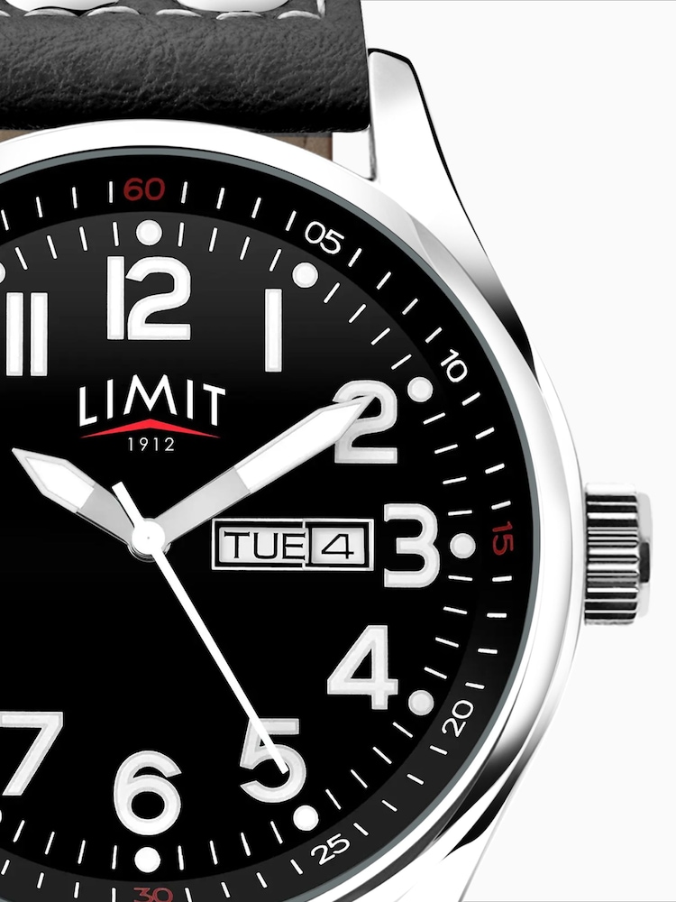Limit Black Limit Pilot 43mm Mens Round Silver Analogue Watch with Black Strap - Image 4 of 4