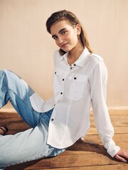 White Long Sleeve Utility Pocket Shirt - Image 1 of 7