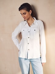 White Long Sleeve Utility Pocket Shirt - Image 2 of 7