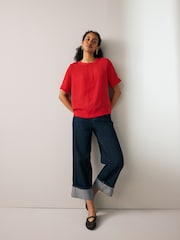 Red Short Sleeve Crew Neck Top - Image 1 of 6