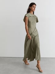 Robe mi-longue Reiss Sasha en satin à détails drapés - Image 1 de 7