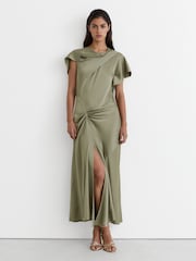Robe mi-longue Reiss Sasha en satin à détails drapés - Image 4 de 7