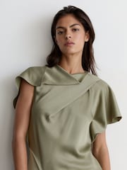 Robe mi-longue Reiss Sasha en satin à détails drapés - Image 6 de 7
