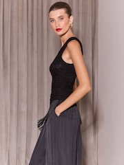 Lipsy Black Lace Fringe One Shoulder Top - Image 4 of 6