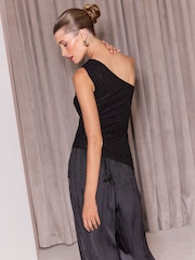 Lipsy Black Lace Fringe One Shoulder Top - Image 6 of 6