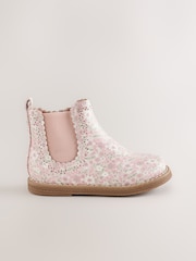 Pale Pink Floral Standard Fit (F) Chelsea Ankle Boots - Image 2 of 5