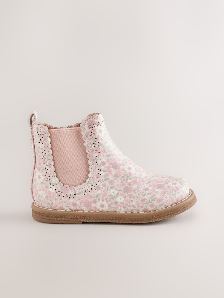 Pale Pink Floral Standard Fit (F) Chelsea Ankle Boots - Image 2 of 5 Pale Pink Floral Standard Fit (F) Chelsea Ankle Boots - Image 2 of 5
