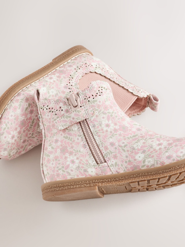 Pale Pink Floral Standard Fit (F) Chelsea Ankle Boots - Image 5 of 5 Pale Pink Floral Standard Fit (F) Chelsea Ankle Boots - Image 5 of 5