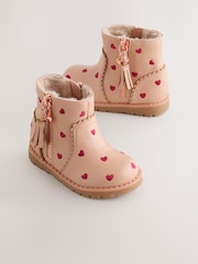 Pink Heart Embroidery Wide Fit (G) Chelsea Zip Tassel Ankle Boots - Image 1 of 4