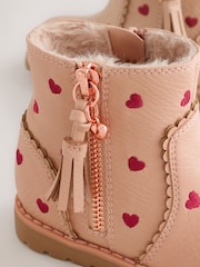 Pink Heart Embroidery Wide Fit (G) Chelsea Zip Tassel Ankle Boots - Image 2 of 4