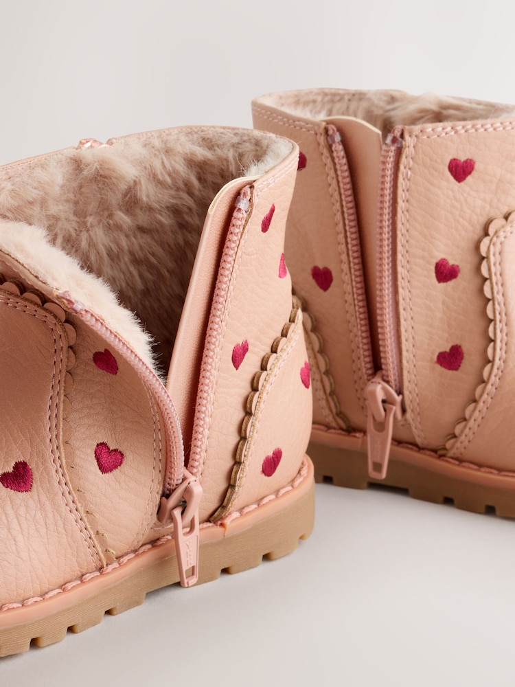 Pink Heart Embroidery Wide Fit (G) Chelsea Zip Tassel Ankle Boots - Image 4 of 4
