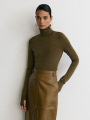 Reiss Green Edina Merino Wool Roll-Neck Jumper - Image 3 of 6