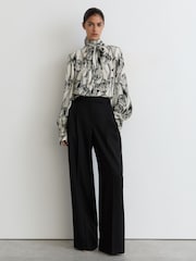 Reiss Black/White Kennedy Floral-Print Tie-Neck Blouse - Image 3 of 6