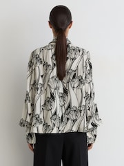 Reiss Black/White Kennedy Floral-Print Tie-Neck Blouse - Image 4 of 6