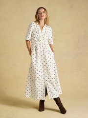 Joules Marina Cream Spot Knot Linen Midi Dress - Image 1 of 7